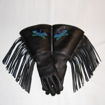 Black color glove with fly symbol on it