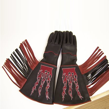 Gauntlet with Fringies in black color with fire symbol on it